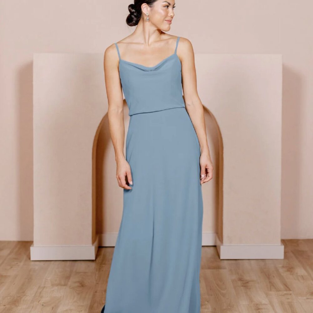 Revelry Skye Chiffon Bridesmaid Dress Size 2 Petite in French Blue